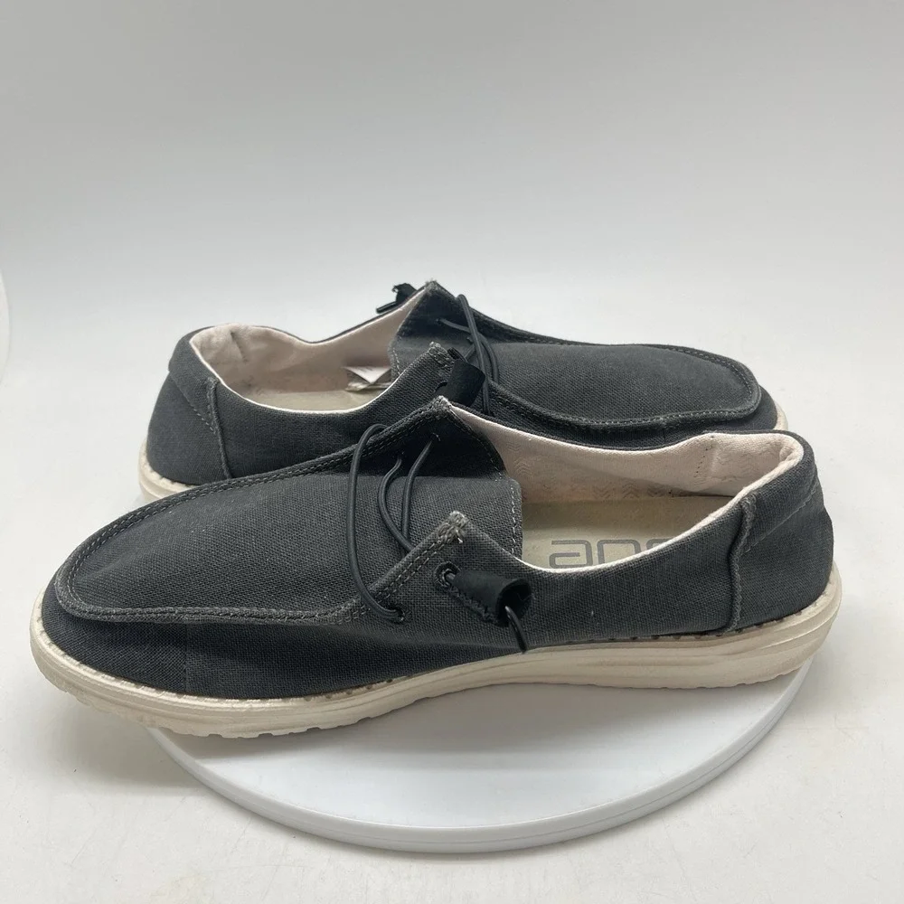 Hey Dude Shoes Womens 10 Wendy Chambray Gray Canvas Walking Casual Slip Ons‎